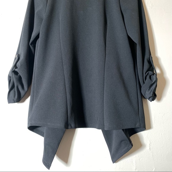 Soho black high low blazer zipper pockets lapel open sz Sm 3/4 sleeve work - Picture 7 of 7